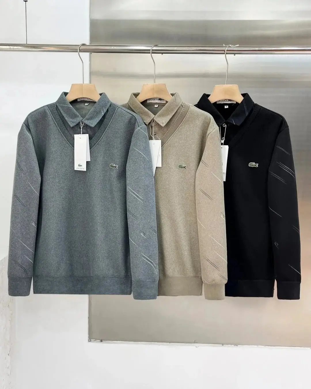 Lacoste Collared V-Neck Sweatshirt