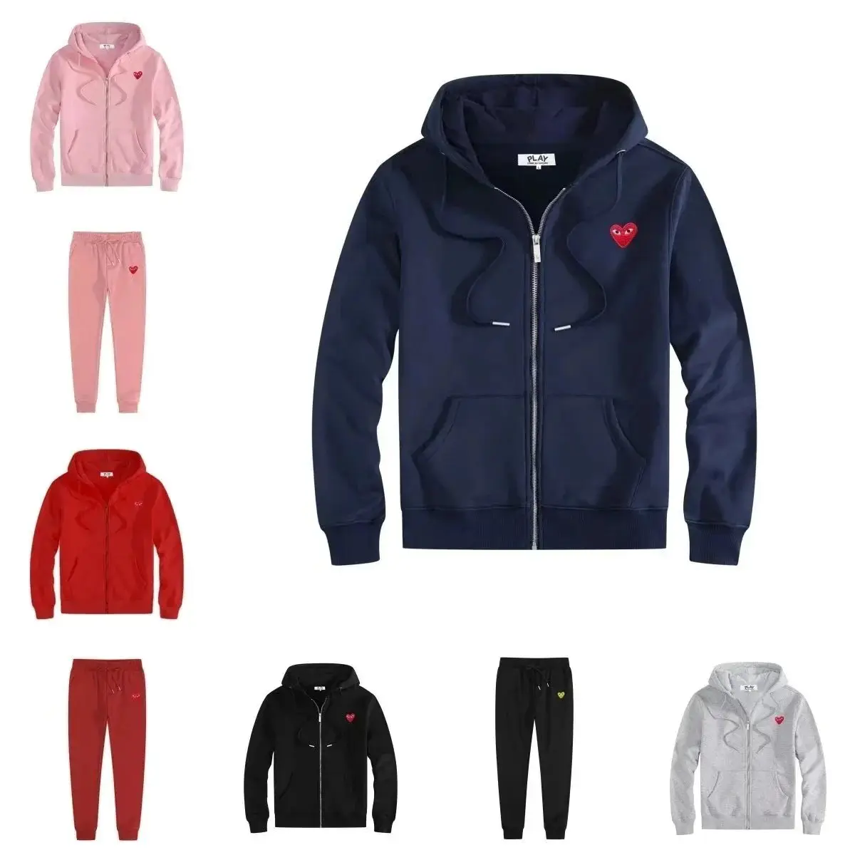 CDG Play Heart Logo Hoodie & Pants Tracksuit Set 1